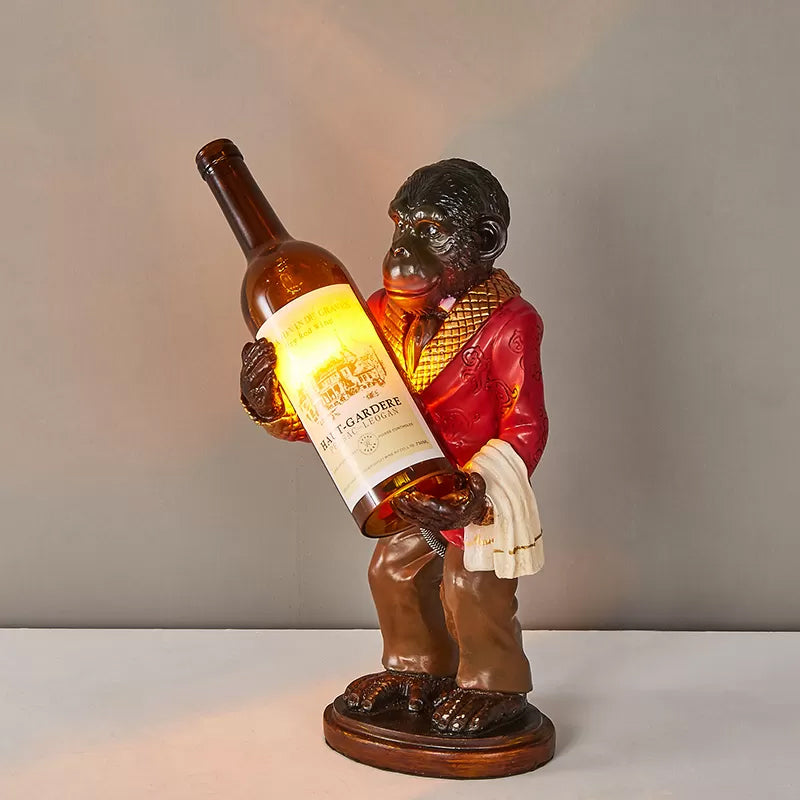 1-Light Desk Lamp Retro Gorilla Holding Wine Amber Glass Night Table Lighting in Red/Gold Clearhalo 'Lamps' 'Table Lamps' Lighting' 1934204