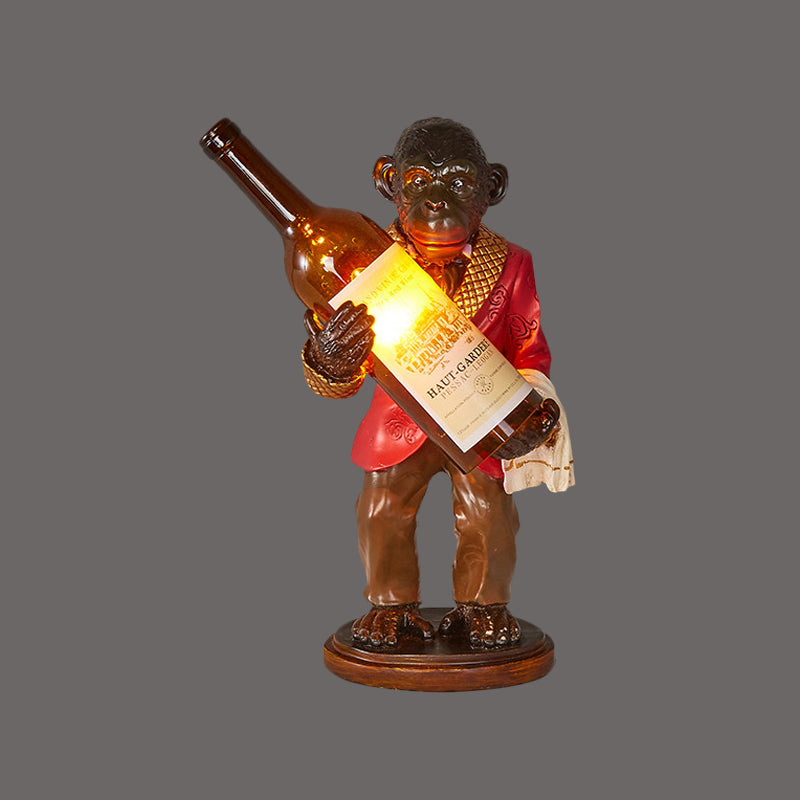 1-Light Desk Lamp Retro Gorilla Holding Wine Amber Glass Night Table Lighting in Red/Gold Clearhalo 'Lamps' 'Table Lamps' Lighting' 1934206