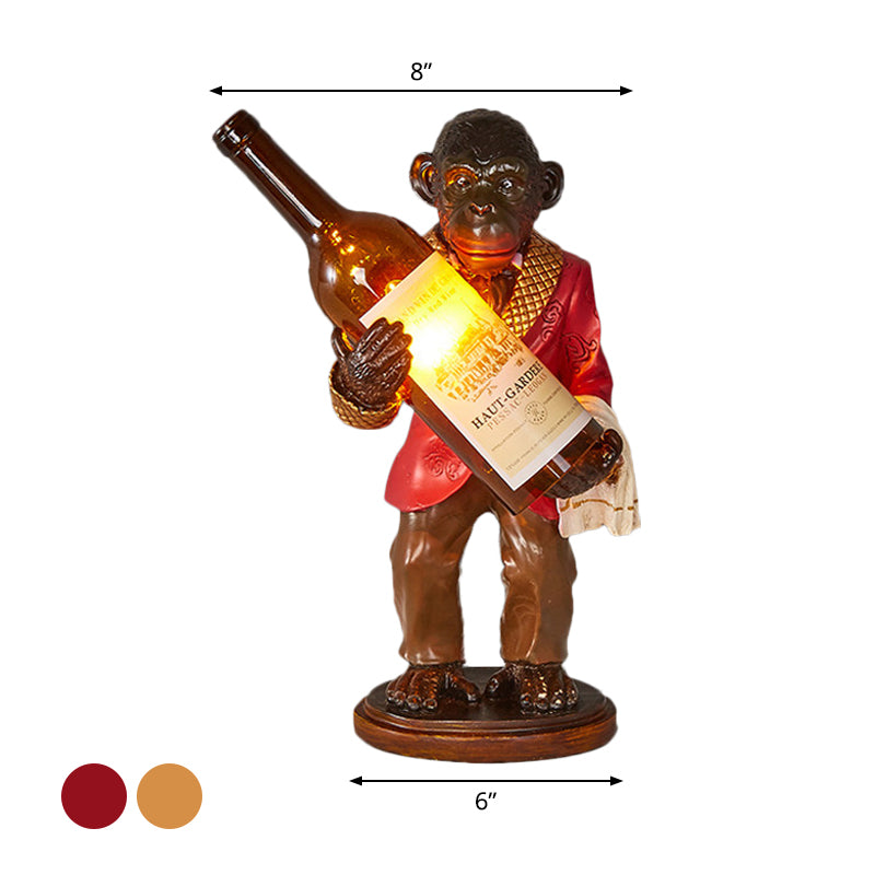 1-Light Desk Lamp Retro Gorilla Holding Wine Amber Glass Night Table Lighting in Red/Gold Clearhalo 'Lamps' 'Table Lamps' Lighting' 1934207