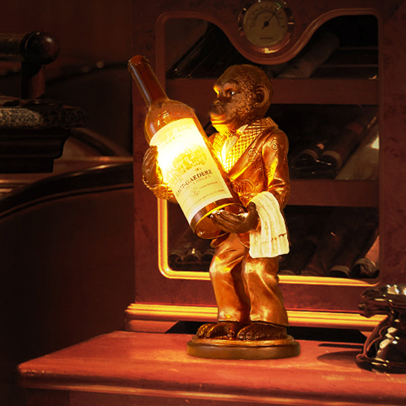 1-Light Desk Lamp Retro Gorilla Holding Wine Amber Glass Night Table Lighting in Red/Gold Gold Clearhalo 'Lamps' 'Table Lamps' Lighting' 1934208