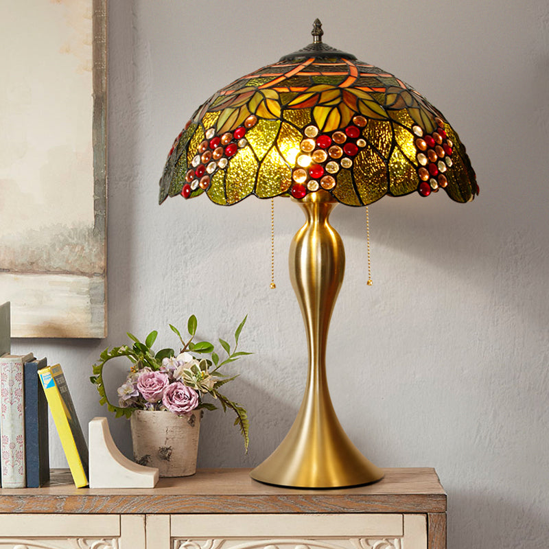 Handcrafted Art Glass Dome Table Lamp Victorian 1 Head Brass Nightstand Light with Grape Deco Brass Clearhalo 'Lamps' 'Table Lamps' Lighting' 1934221