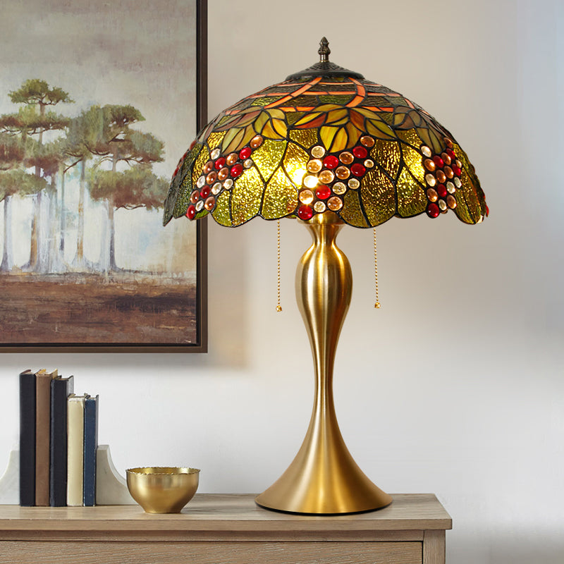 Handcrafted Art Glass Dome Table Lamp Victorian 1 Head Brass Nightstand Light with Grape Deco Clearhalo 'Lamps' 'Table Lamps' Lighting' 1934222