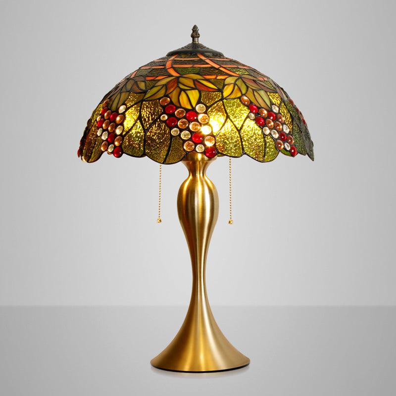 Handcrafted Art Glass Dome Table Lamp Victorian 1 Head Brass Nightstand Light with Grape Deco Clearhalo 'Lamps' 'Table Lamps' Lighting' 1934223