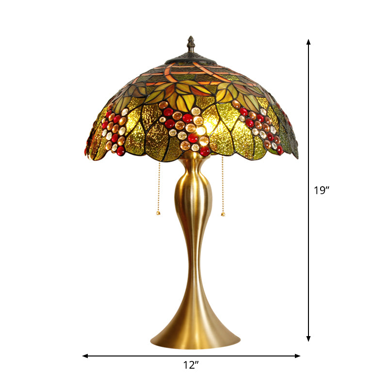 Handcrafted Art Glass Dome Table Lamp Victorian 1 Head Brass Nightstand Light with Grape Deco Clearhalo 'Lamps' 'Table Lamps' Lighting' 1934225