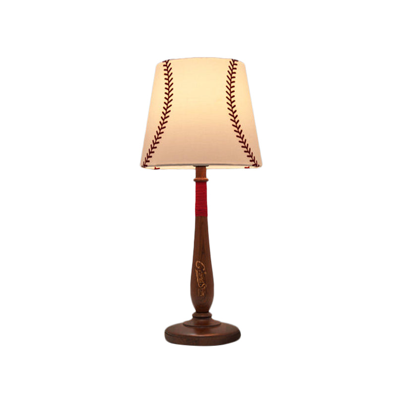 Conical Fabric Table Light Modernism 1-Light Brown/Wood Nightstand Lamp with Baseball Design Clearhalo 'Lamps' 'Table Lamps' Lighting' 1934233