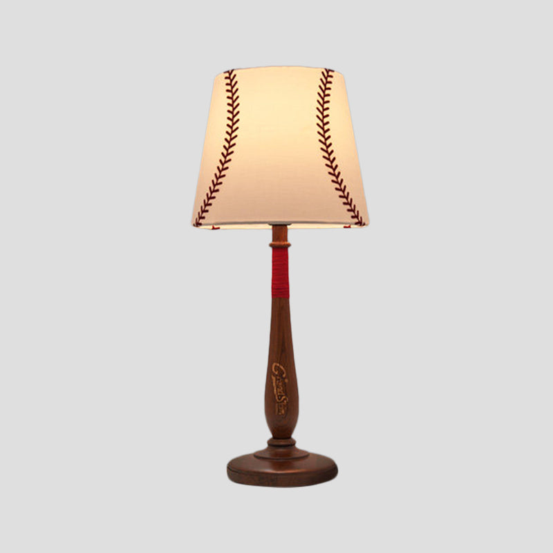 Conical Fabric Table Light Modernism 1-Light Brown/Wood Nightstand Lamp with Baseball Design Clearhalo 'Lamps' 'Table Lamps' Lighting' 1934234