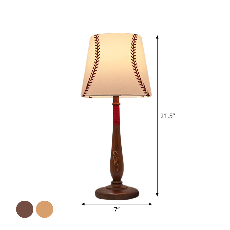 Conical Fabric Table Light Modernism 1-Light Brown/Wood Nightstand Lamp with Baseball Design Clearhalo 'Lamps' 'Table Lamps' Lighting' 1934235
