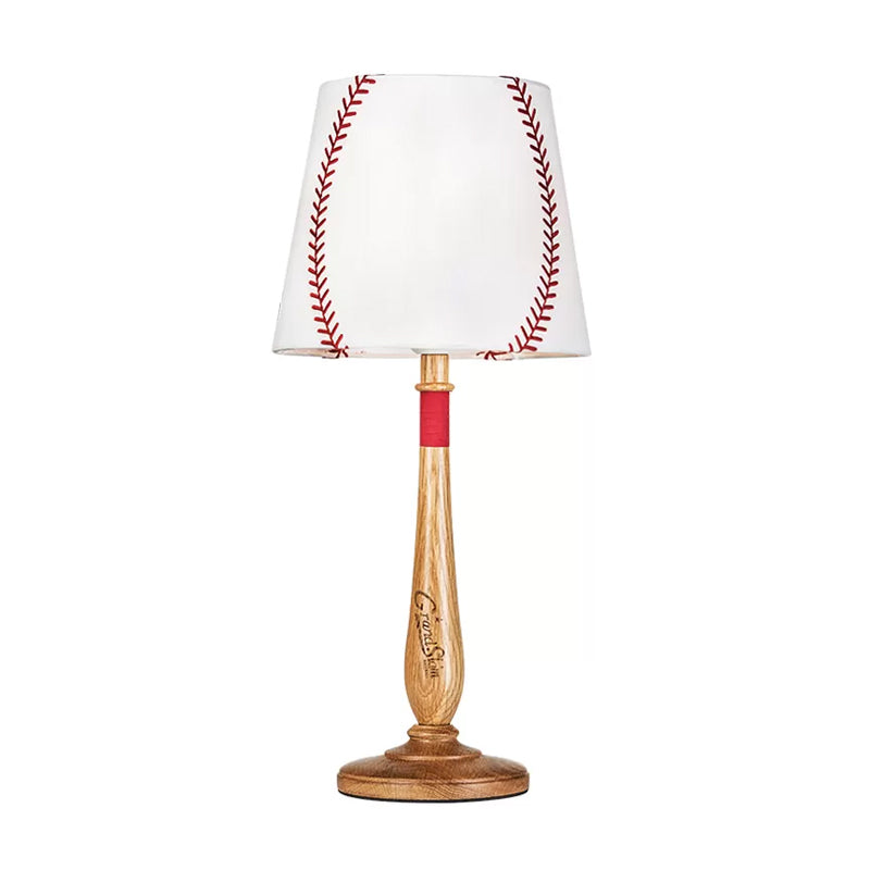 Conical Fabric Table Light Modernism 1-Light Brown/Wood Nightstand Lamp with Baseball Design Clearhalo 'Lamps' 'Table Lamps' Lighting' 1934238