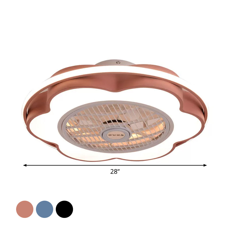 Floral Semi Mount Lighting Modernism Metallic 28" Width LED Parlor Hanging Fan Lamp in Black/Pink/Blue Clearhalo 'Ceiling Fans with Lights' 'Ceiling Fans' 'Kids Ceiling Fans' 'Kids' Lighting' 1934243