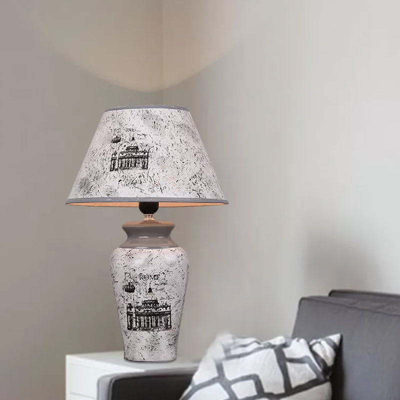 Grey Vase Nightstand Light Simplicity 1-Bulb Porcelain Desk Lamp with Conic Paper Shade Grey Clearhalo 'Lamps' 'Table Lamps' Lighting' 1934252