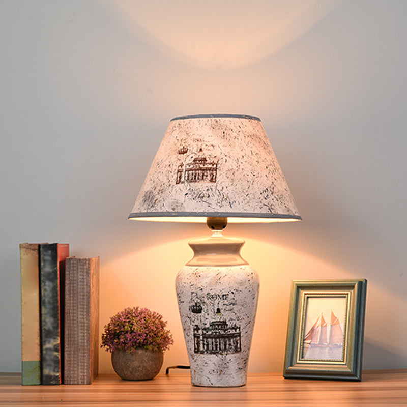 Grey Vase Nightstand Light Simplicity 1-Bulb Porcelain Desk Lamp with Conic Paper Shade Clearhalo 'Lamps' 'Table Lamps' Lighting' 1934253
