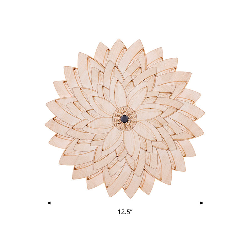 Cute Beige LED Wall Light Flower Pattern Wooden Sconce Lamp for Kid Bedroom Hallway Clearhalo 'Wall Lamps & Sconces' 'Wall Lights' Lighting' 193428