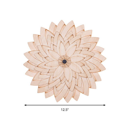 Cute Beige LED Wall Light Flower Pattern Wooden Sconce Lamp for Kid Bedroom Hallway Clearhalo 'Wall Lamps & Sconces' 'Wall Lights' Lighting' 193428