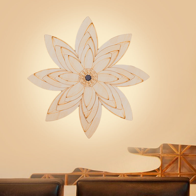 Cute Beige LED Wall Light Flower Pattern Wooden Sconce Lamp for Kid Bedroom Hallway Clearhalo 'Wall Lamps & Sconces' 'Wall Lights' Lighting' 193431