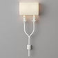 2-Bulb Fork Shape Wall Sconce Countryside White/Rust Finish Metal Wall Light Fixture with Rectangle Fabric Shade White Clearhalo 'Wall Lamps & Sconces' 'Wall Lights' Lighting' 1934325