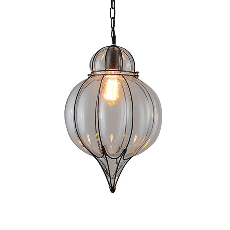 Industrial Style Wire Frame Ceiling Fixture 8.5"/9"/11" W 1 Light Clear Glass and Metal Pendant Lamp in Black Black 11" Clearhalo 'Ceiling Lights' 'Glass shade' 'Glass' 'Pendant Lights' 'Pendants' Lighting' 1934338