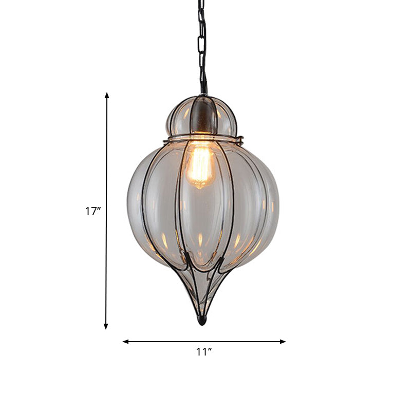 Industrial Style Wire Frame Ceiling Fixture 8.5"/9"/11" W 1 Light Clear Glass and Metal Pendant Lamp in Black Clearhalo 'Ceiling Lights' 'Glass shade' 'Glass' 'Pendant Lights' 'Pendants' Lighting' 1934339