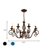8 Bulbs Curly Arm Pendant Chandelier Vintage Black/White/Blue Metal Ceiling Suspension Lamp for Living Room Clearhalo 'Ceiling Lights' 'Chandeliers' Lighting' options 1934355