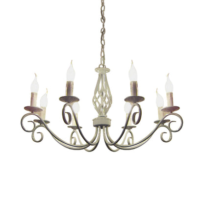 8 Bulbs Curly Arm Pendant Chandelier Vintage Black/White/Blue Metal Ceiling Suspension Lamp for Living Room White Clearhalo 'Ceiling Lights' 'Chandeliers' Lighting' options 1934356_5734fabe-4651-49c4-abe4-3031d3fd8268