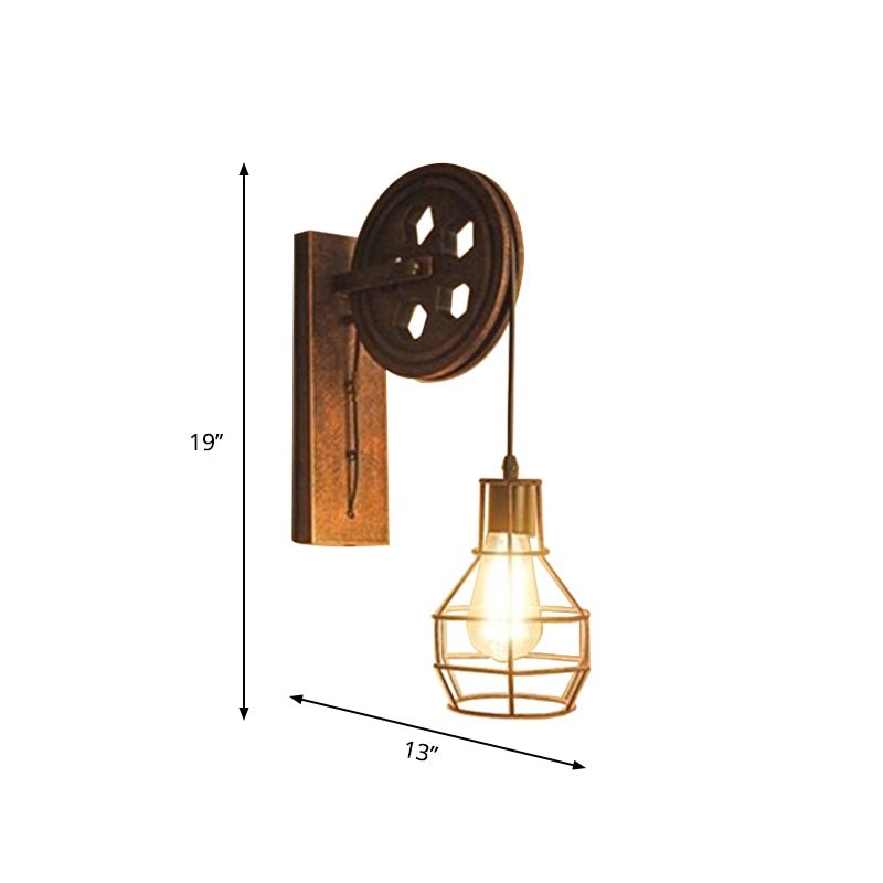 Lantern/Kerosene Living Room Wall Lamp Nautical Wood 1 Bulb Brown Wall Mount Light with Gourd/Half-Round Wood Backplate Clearhalo 'Art deco wall lights' 'Cast Iron' 'Glass' 'Industrial wall lights' 'Industrial' 'Middle century wall lights' 'Modern' 'Rustic wall lights' 'Tiffany' 'Traditional wall lights' 'Wall Lamps & Sconces' 'Wall Lights' Lighting' 1934373