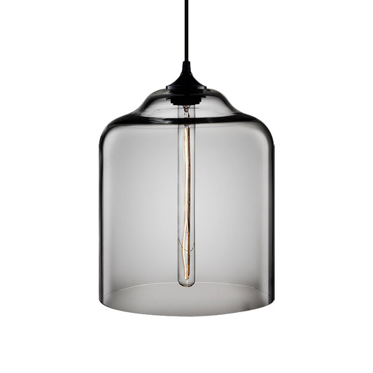 1 Bulb Cylindrical Hanging Light Industrial Clear/Blue/Amber Glass Ceiling Pendant Lamp for Restaurant Clearhalo 'Ceiling Lights' 'Glass shade' 'Glass' 'Industrial Pendants' 'Industrial' 'Middle Century Pendants' 'Pendant Lights' 'Pendants' 'Tiffany' Lighting' 1934409