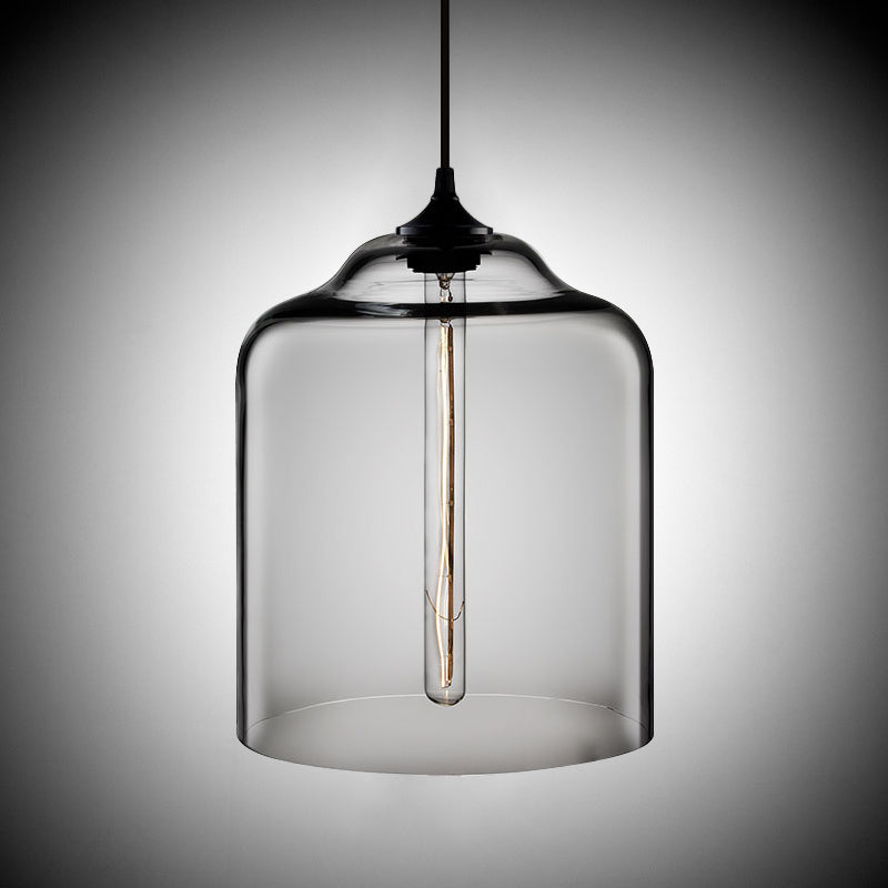 1 Bulb Cylindrical Hanging Light Industrial Clear/Blue/Amber Glass Ceiling Pendant Lamp for Restaurant Clearhalo 'Ceiling Lights' 'Glass shade' 'Glass' 'Industrial Pendants' 'Industrial' 'Middle Century Pendants' 'Pendant Lights' 'Pendants' 'Tiffany' Lighting' 1934410