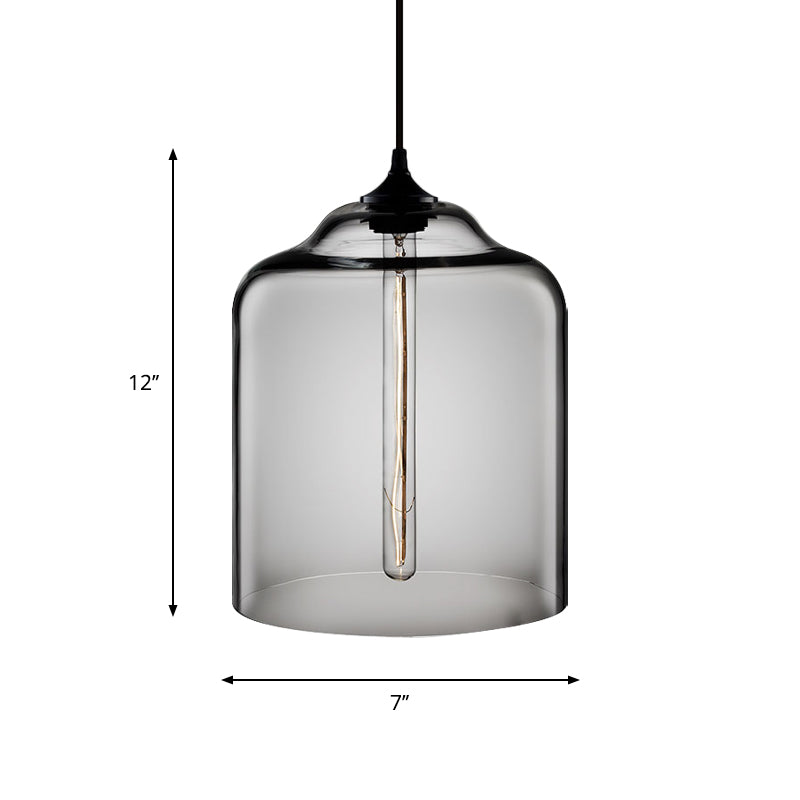 1 Bulb Cylindrical Hanging Light Industrial Clear/Blue/Amber Glass Ceiling Pendant Lamp for Restaurant Clearhalo 'Ceiling Lights' 'Glass shade' 'Glass' 'Industrial Pendants' 'Industrial' 'Middle Century Pendants' 'Pendant Lights' 'Pendants' 'Tiffany' Lighting' 1934411