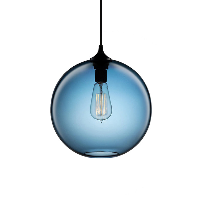 1 Bulb Cylindrical Hanging Light Industrial Clear/Blue/Amber Glass Ceiling Pendant Lamp for Restaurant Blue Clearhalo 'Ceiling Lights' 'Glass shade' 'Glass' 'Industrial Pendants' 'Industrial' 'Middle Century Pendants' 'Pendant Lights' 'Pendants' 'Tiffany' Lighting' 1934412