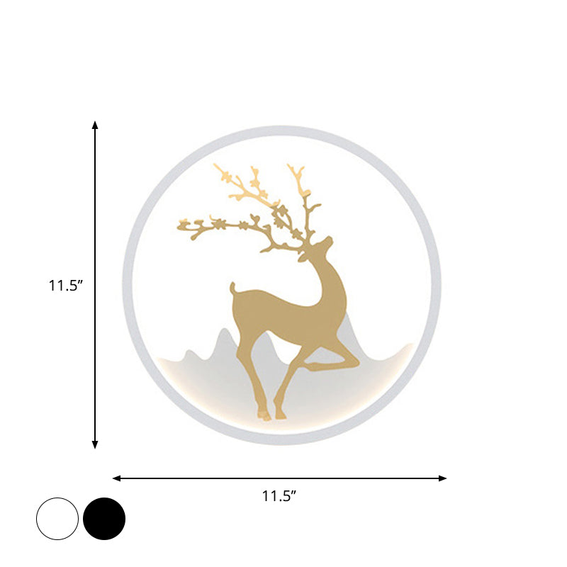 Deer Wall Light Fixture Nordic Metallic Black/White-Gold LED Circle Sconce Light in Warm/White Light for Bedroom Clearhalo 'Cast Iron' 'Glass' 'Industrial' 'Modern wall lights' 'Modern' 'Tiffany' 'Traditional wall lights' 'Wall Lamps & Sconces' 'Wall Lights' Lighting' 1934423