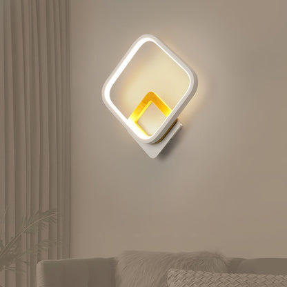 Metal Diamond-Frame Wall Sconce Minimalist White and Wood LED Wall Mounted Light in Warm/White Light White Clearhalo 'Cast Iron' 'Glass' 'Industrial' 'Modern wall lights' 'Modern' 'Tiffany' 'Traditional wall lights' 'Wall Lamps & Sconces' 'Wall Lights' Lighting' 1934435