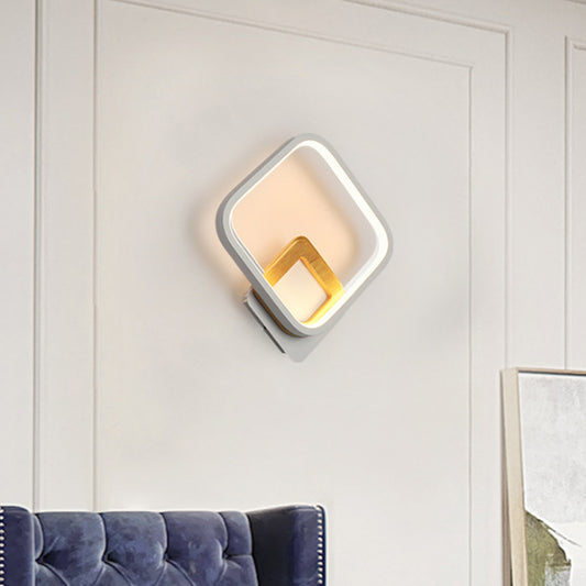 Metal Diamond-Frame Wall Sconce Minimalist White and Wood LED Wall Mounted Light in Warm/White Light Clearhalo 'Cast Iron' 'Glass' 'Industrial' 'Modern wall lights' 'Modern' 'Tiffany' 'Traditional wall lights' 'Wall Lamps & Sconces' 'Wall Lights' Lighting' 1934437