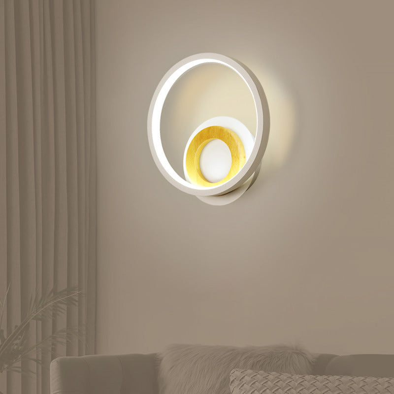 Double Ring Acrylic Wall Lamp Nordic White and Wood LED Wall Mount Lighting in Warm/White Light for Home White Clearhalo 'Cast Iron' 'Glass' 'Industrial' 'Modern wall lights' 'Modern' 'Tiffany' 'Traditional wall lights' 'Wall Lamps & Sconces' 'Wall Lights' Lighting' 1934440