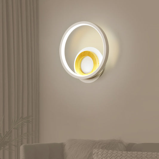 Double Ring Acrylic Wall Lamp Nordic White and Wood LED Wall Mount Lighting in Warm/White Light for Home White Clearhalo 'Cast Iron' 'Glass' 'Industrial' 'Modern wall lights' 'Modern' 'Tiffany' 'Traditional wall lights' 'Wall Lamps & Sconces' 'Wall Lights' Lighting' 1934440