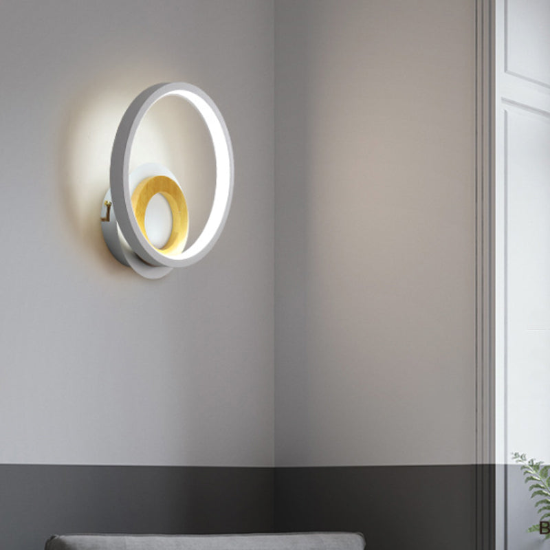 Double Ring Acrylic Wall Lamp Nordic White and Wood LED Wall Mount Lighting in Warm/White Light for Home Clearhalo 'Cast Iron' 'Glass' 'Industrial' 'Modern wall lights' 'Modern' 'Tiffany' 'Traditional wall lights' 'Wall Lamps & Sconces' 'Wall Lights' Lighting' 1934442
