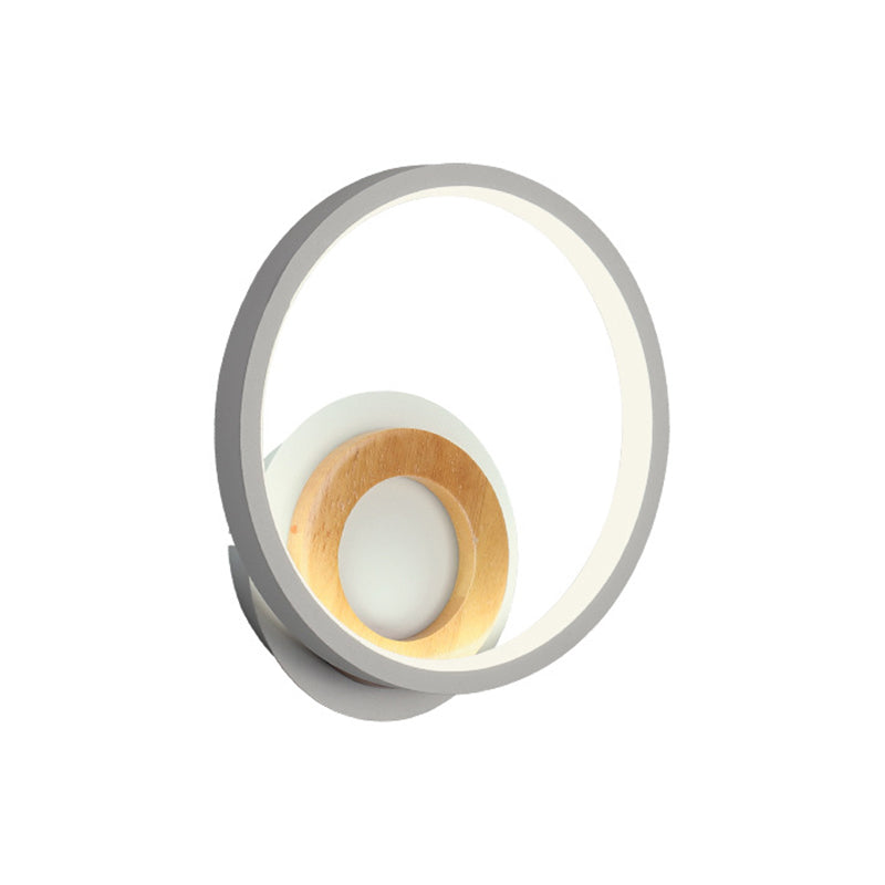 Double Ring Acrylic Wall Lamp Nordic White and Wood LED Wall Mount Lighting in Warm/White Light for Home Clearhalo 'Cast Iron' 'Glass' 'Industrial' 'Modern wall lights' 'Modern' 'Tiffany' 'Traditional wall lights' 'Wall Lamps & Sconces' 'Wall Lights' Lighting' 1934443