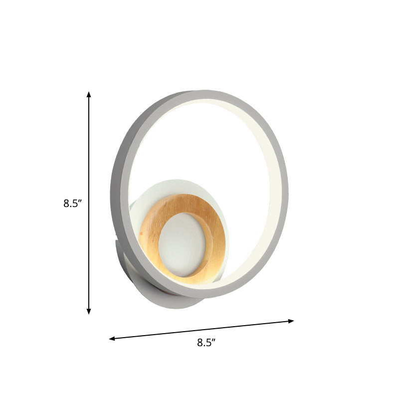 Double Ring Acrylic Wall Lamp Nordic White and Wood LED Wall Mount Lighting in Warm/White Light for Home Clearhalo 'Cast Iron' 'Glass' 'Industrial' 'Modern wall lights' 'Modern' 'Tiffany' 'Traditional wall lights' 'Wall Lamps & Sconces' 'Wall Lights' Lighting' 1934444