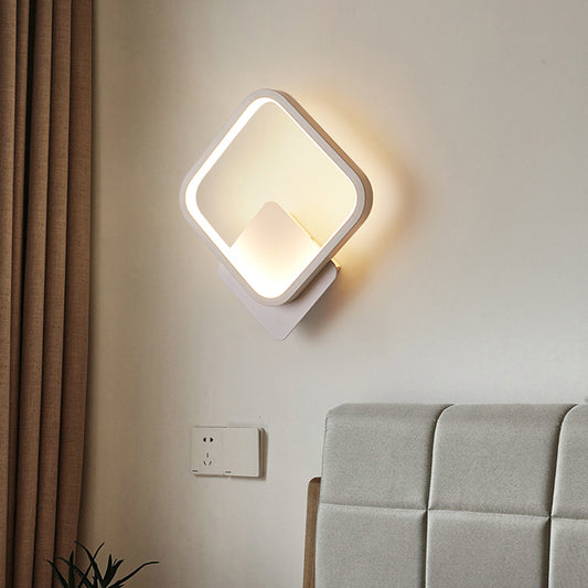 Round/Square Bedside Wall Light Aluminum Minimalistic LED Sconce Lighting in Black/White, 8"/10"/12.5" Dia White Square Plate Clearhalo 'Cast Iron' 'Glass' 'Industrial' 'Modern wall lights' 'Modern' 'Tiffany' 'Traditional wall lights' 'Wall Lamps & Sconces' 'Wall Lights' Lighting' 1934451