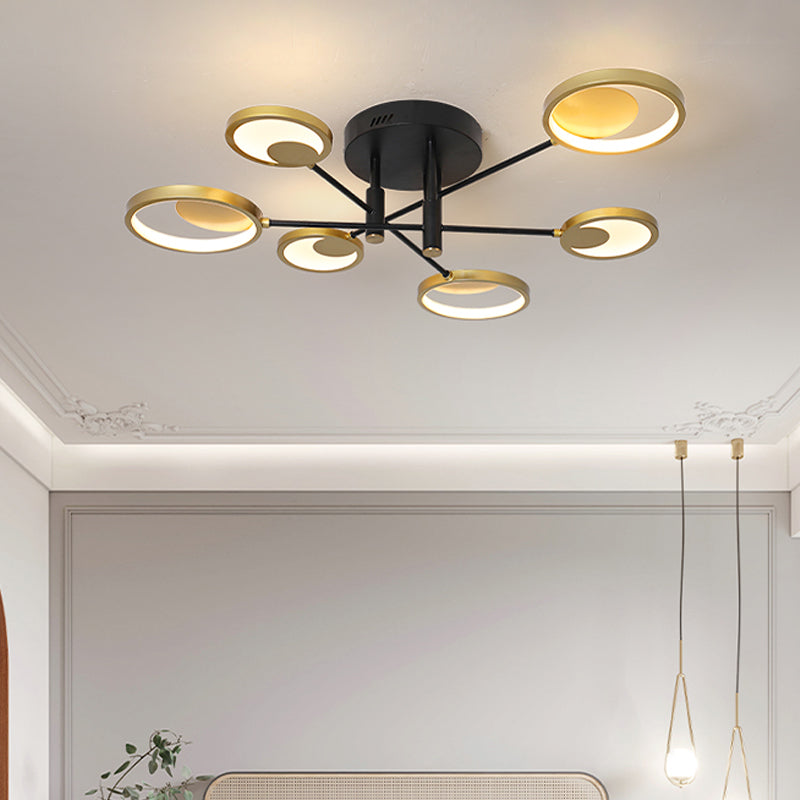 Gold Molecule Ceiling Mount Chandelier Modern 4/6/8 Heads Metal Semi Flush Light in Warm/White Light 6 Gold Clearhalo 'Ceiling Lights' 'Close To Ceiling Lights' 'Close to ceiling' 'Semi-flushmount' Lighting' 1934492