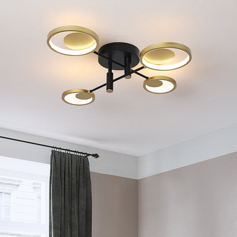 Gold Molecule Ceiling Mount Chandelier Modern 4/6/8 Heads Metal Semi Flush Light in Warm/White Light 4 Gold Clearhalo 'Ceiling Lights' 'Close To Ceiling Lights' 'Close to ceiling' 'Semi-flushmount' Lighting' 1934496