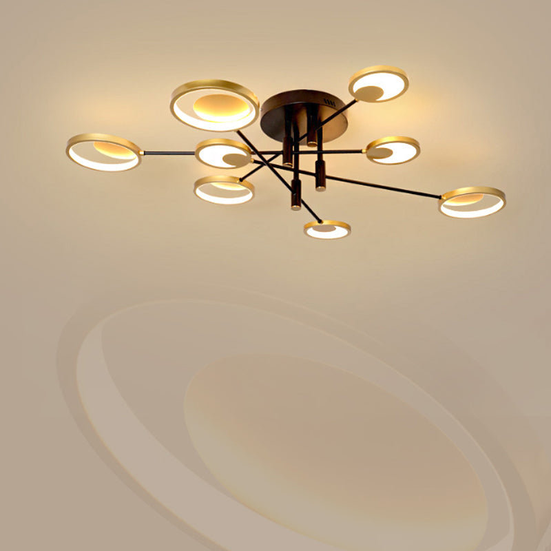 Gold Molecule Ceiling Mount Chandelier Modern 4/6/8 Heads Metal Semi Flush Light in Warm/White Light Clearhalo 'Ceiling Lights' 'Close To Ceiling Lights' 'Close to ceiling' 'Semi-flushmount' Lighting' 1934501