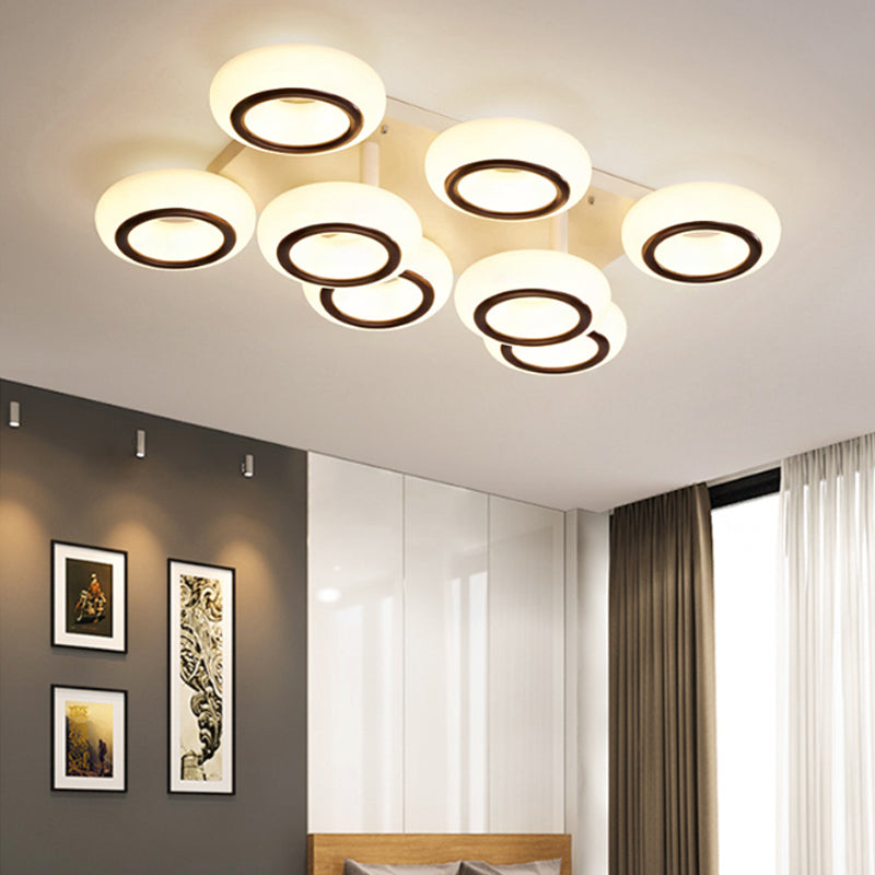 Acrylic Doughnut Ceiling Flush Light Modernist 3/6-Head White LED Flush Mount Light Fixture 6 White Clearhalo 'Ceiling Lights' 'Close To Ceiling Lights' 'Close to ceiling' 'Semi-flushmount' Lighting' 1934549