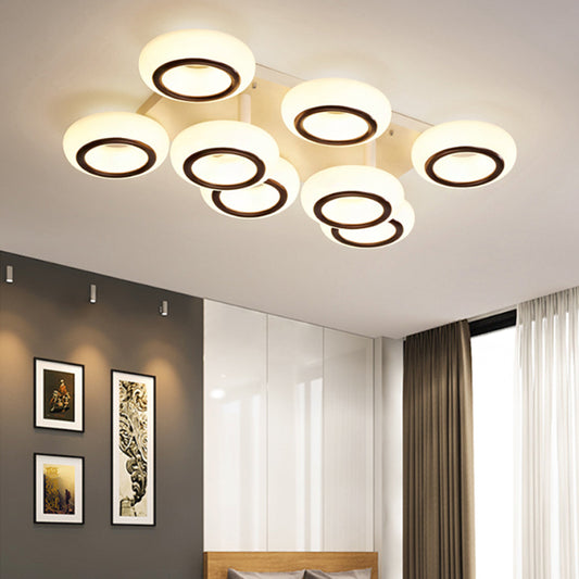 Acrylic Doughnut Ceiling Flush Light Modernist 3/6-Head White LED Flush Mount Light Fixture 6 White Clearhalo 'Ceiling Lights' 'Close To Ceiling Lights' 'Close to ceiling' 'Semi-flushmount' Lighting' 1934549