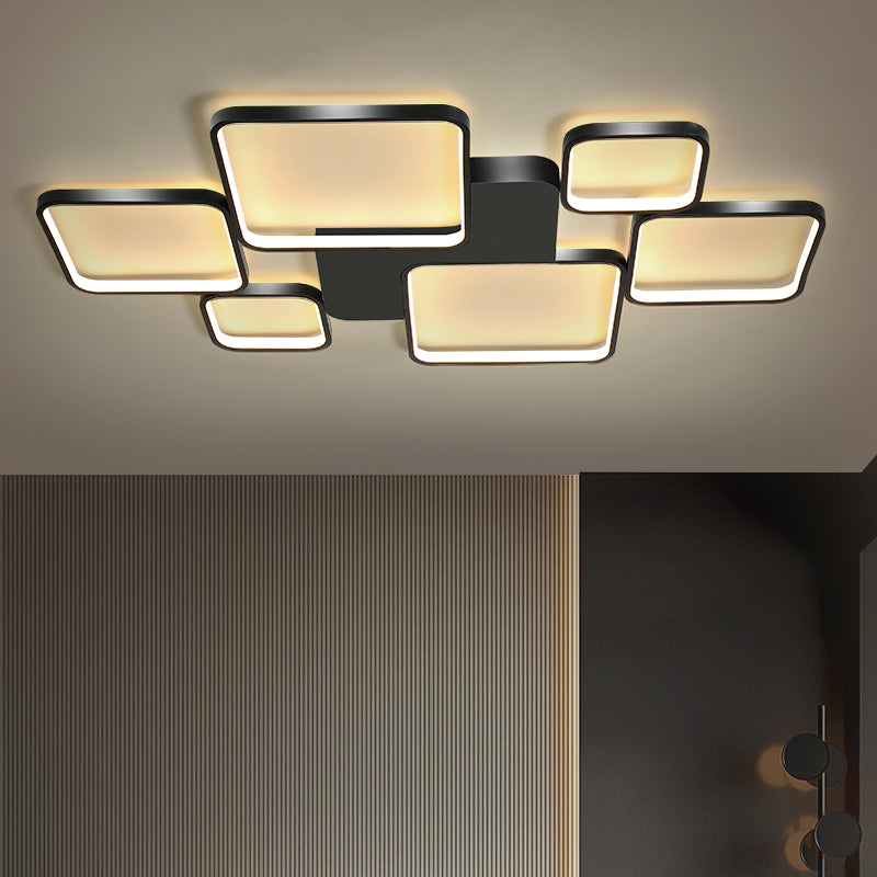 Circular/Square Living Room Ceiling Lamp Metal 6-Light Contemporary Flush Mount in Black/Gold, Warm/White Light Clearhalo 'Ceiling Lights' 'Close To Ceiling Lights' 'Close to ceiling' 'Semi-flushmount' Lighting' 1934559