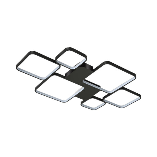 Circular/Square Living Room Ceiling Lamp Metal 6-Light Contemporary Flush Mount in Black/Gold, Warm/White Light Clearhalo 'Ceiling Lights' 'Close To Ceiling Lights' 'Close to ceiling' 'Semi-flushmount' Lighting' 1934560