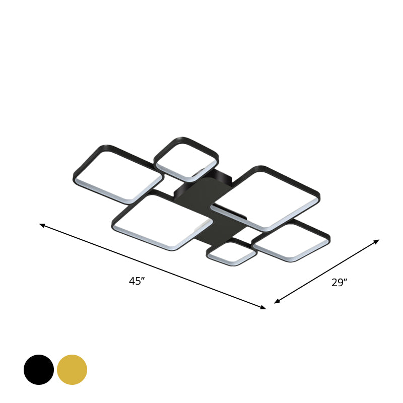 Circular/Square Living Room Ceiling Lamp Metal 6-Light Contemporary Flush Mount in Black/Gold, Warm/White Light Clearhalo 'Ceiling Lights' 'Close To Ceiling Lights' 'Close to ceiling' 'Semi-flushmount' Lighting' 1934561