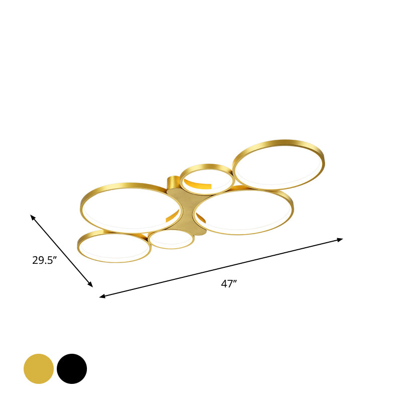 Circular/Square Living Room Ceiling Lamp Metal 6-Light Contemporary Flush Mount in Black/Gold, Warm/White Light Clearhalo 'Ceiling Lights' 'Close To Ceiling Lights' 'Close to ceiling' 'Semi-flushmount' Lighting' 1934565