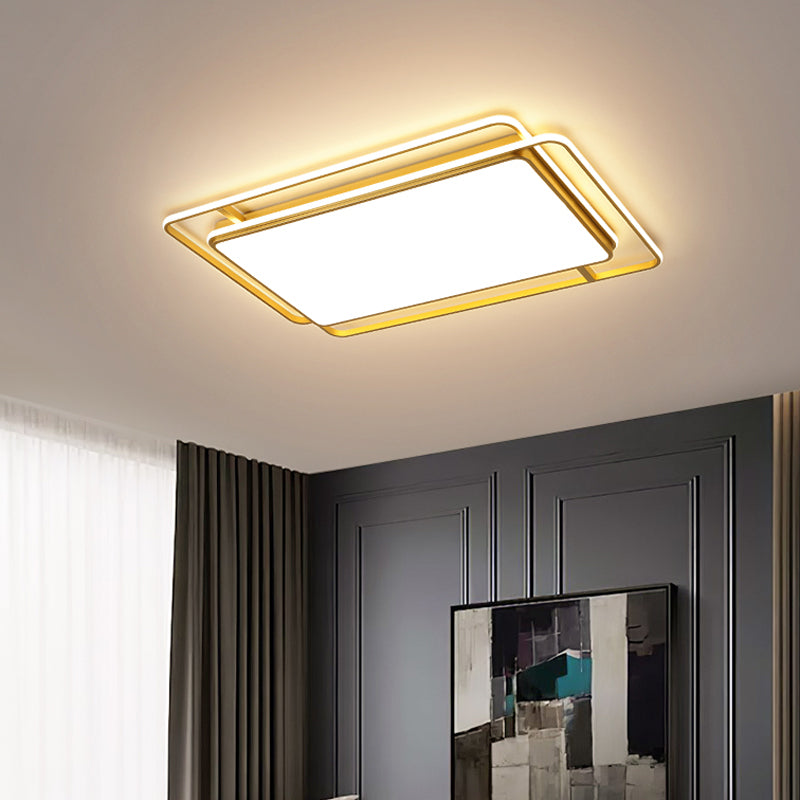 Modern Square/Rectangle Flush Light Acrylic Living Room LED Ceiling Mount Lamp in Gold, Warm/White/3 Color Light Clearhalo 'Ceiling Lights' 'Close To Ceiling Lights' 'Close to ceiling' 'Flush mount' Lighting' 1934789