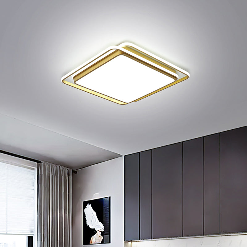 Modern Square/Rectangle Flush Light Acrylic Living Room LED Ceiling Mount Lamp in Gold, Warm/White/3 Color Light Gold Square Clearhalo 'Ceiling Lights' 'Close To Ceiling Lights' 'Close to ceiling' 'Flush mount' Lighting' 1934793