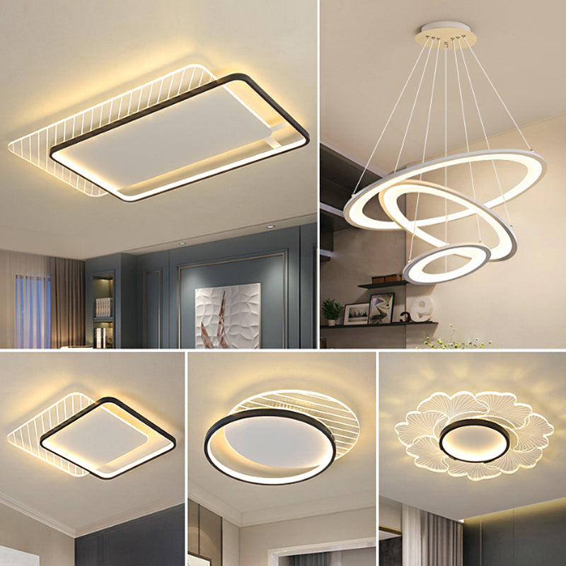 Black Dual-Square/Round Flushmount Modern LED Acrylic Close to Ceiling Light in Warm/White/3 Color Light Clearhalo 'Ceiling Lights' 'Close To Ceiling Lights' 'Close to ceiling' 'Flush mount' Lighting' 1934808