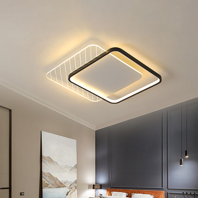 Black Dual-Square/Round Flushmount Modern LED Acrylic Close to Ceiling Light in Warm/White/3 Color Light Black Square Clearhalo 'Ceiling Lights' 'Close To Ceiling Lights' 'Close to ceiling' 'Flush mount' Lighting' 1934809